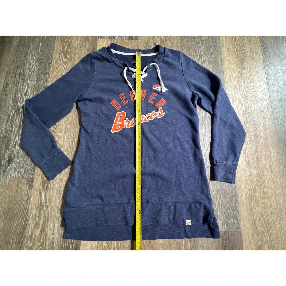 Majestic Denver Broncos Pullover Womens Medium‎ Navy Blue Lace Up Top